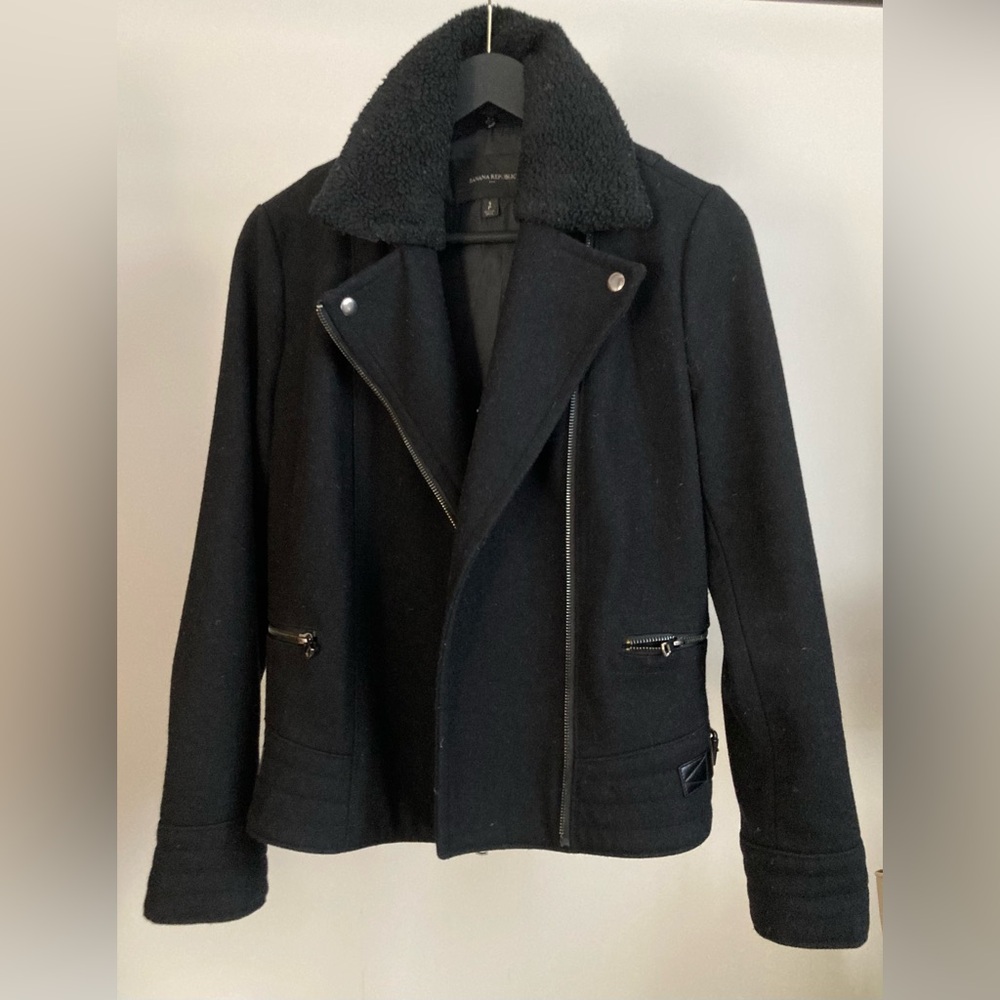 BANANA REPUBLIC Women’s Wool Moto Jacket with Sherpa Collar, Size S